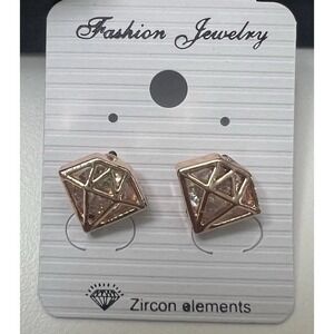 Diamond Shaped Unisex Stainless Steel Cubic Zircon Element Stud Earrings